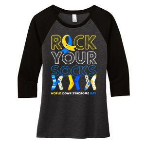 World Down Syndrome Day Rock Your Socks Awareness Copy Women's Tri-Blend 3/4-Sleeve Raglan Shirt