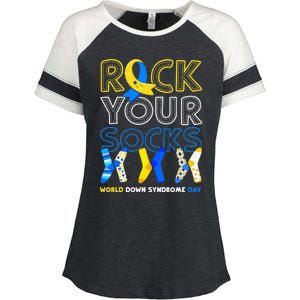 World Down Syndrome Day Rock Your Socks Awareness Copy Enza Ladies Jersey Colorblock Tee