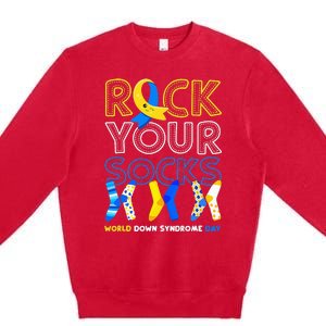 World Down Syndrome Day Rock Your Socks Awareness Copy Premium Crewneck Sweatshirt