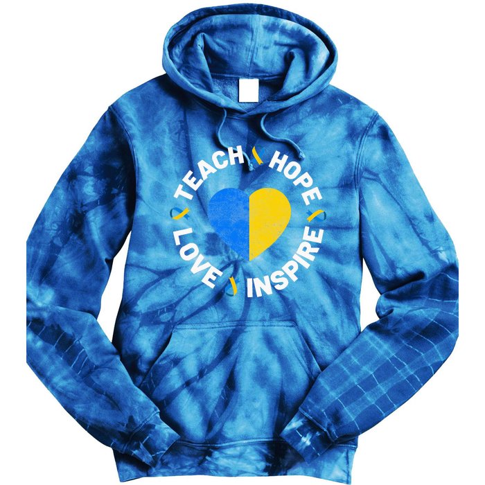 World Down Syndrome Day Ribbon Teach Hope Love T21 Tie Dye Hoodie