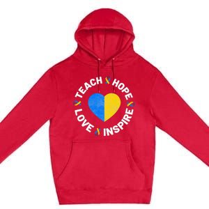 World Down Syndrome Day Ribbon Teach Hope Love T21 Premium Pullover Hoodie