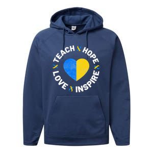 World Down Syndrome Day Ribbon Teach Hope Love T21 Performance Fleece Hoodie