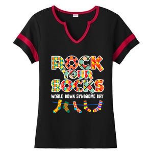 World Down Syndrome Day Rock Your Socks Awareness Ladies Halftime Notch Neck Tee