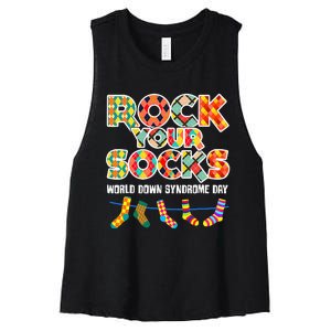 World Down Syndrome Day Rock Your Socks Awareness Women's Racerback Cropped Tank