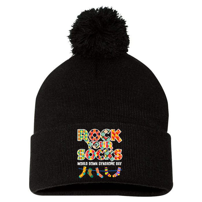 World Down Syndrome Day Rock Your Socks Awareness Pom Pom 12in Knit Beanie