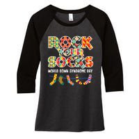 World Down Syndrome Day Rock Your Socks Awareness Women's Tri-Blend 3/4-Sleeve Raglan Shirt