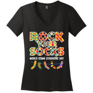 World Down Syndrome Day Rock Your Socks Awareness Women's V-Neck T-Shirt