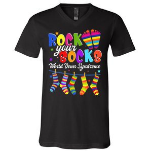 World Down Syndrome Day Rock Your Socks Awareness V-Neck T-Shirt