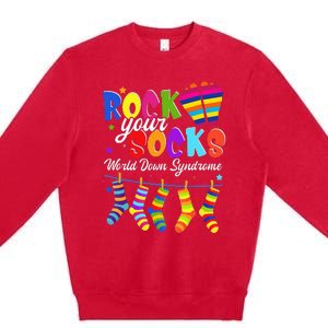 World Down Syndrome Day Rock Your Socks Awareness Premium Crewneck Sweatshirt