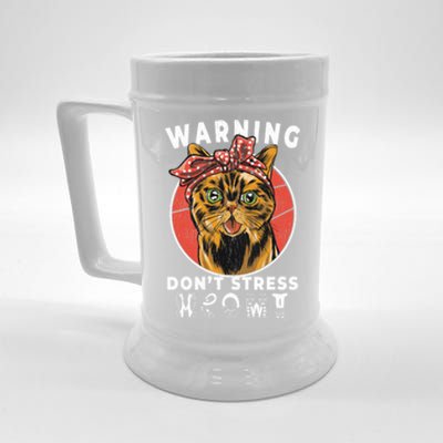 Warning Dont Stress Meowt Funny Cat Kitty Kitten Lover Gift Funny Gift Beer Stein