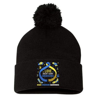 World Down Syndrome Awareness  Love Doesn't Count Chromosomes Pom Pom 12in Knit Beanie