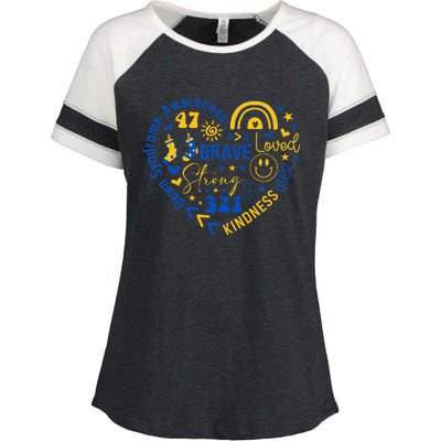 World Down Syndrome Day Awarenes 3.21 Blue And Yellow Heart Enza Ladies Jersey Colorblock Tee