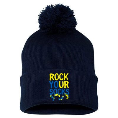 World Down Syndrome Day Rock Your Socks Pom Pom 12in Knit Beanie