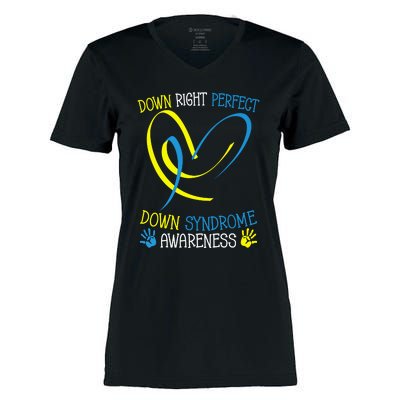 World Down Syndrome Awareness Day Down Right Perfect Women's Momentum V-Neck T-Shirt