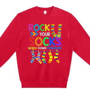 World Down Syndrome Day Rock Your Socks Awareness Premium Crewneck Sweatshirt