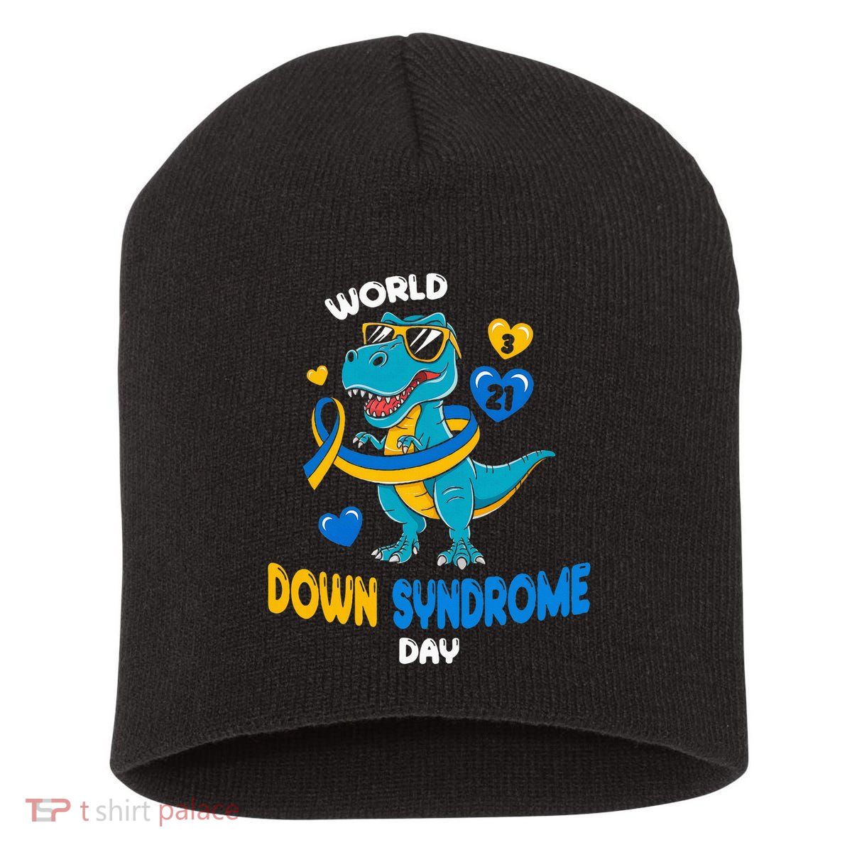 World Down Syndrome Day Trisomy 21 Awareness Dinosaur  Short Acrylic Beanie
