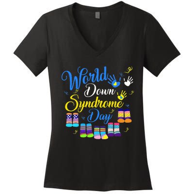 World Down Syndrome Day Support and Awareness 3.21 Women's V-Neck T-Shirt