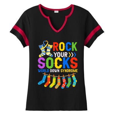 World Down Syndrome Day Awareness Rock Your Socks Ladies Halftime Notch Neck Tee