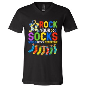 World Down Syndrome Day Awareness Rock Your Socks V-Neck T-Shirt