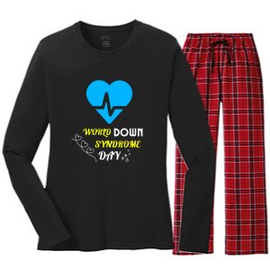 World Down Syndrom Day Heart Relaxed Fit Gift Women's Long Sleeve Flannel Pajama Set 