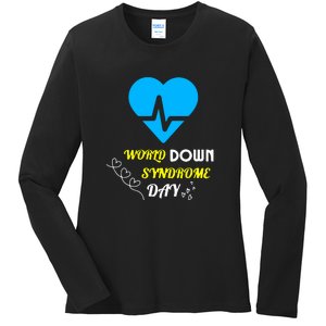 World Down Syndrom Day Heart Relaxed Fit Gift Ladies Long Sleeve Shirt