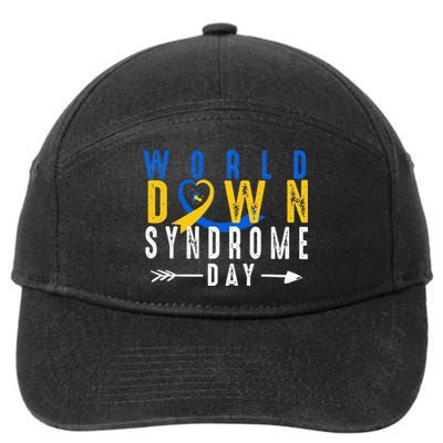 World Down Syndrome Day Ribbon Blue And Yellow Heart Hands 7-Panel Snapback Hat