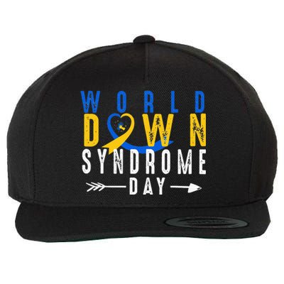 World Down Syndrome Day Ribbon Blue And Yellow Heart Hands Wool Snapback Cap