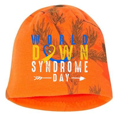 World Down Syndrome Day Ribbon Blue And Yellow Heart Hands Kati - Camo Knit Beanie