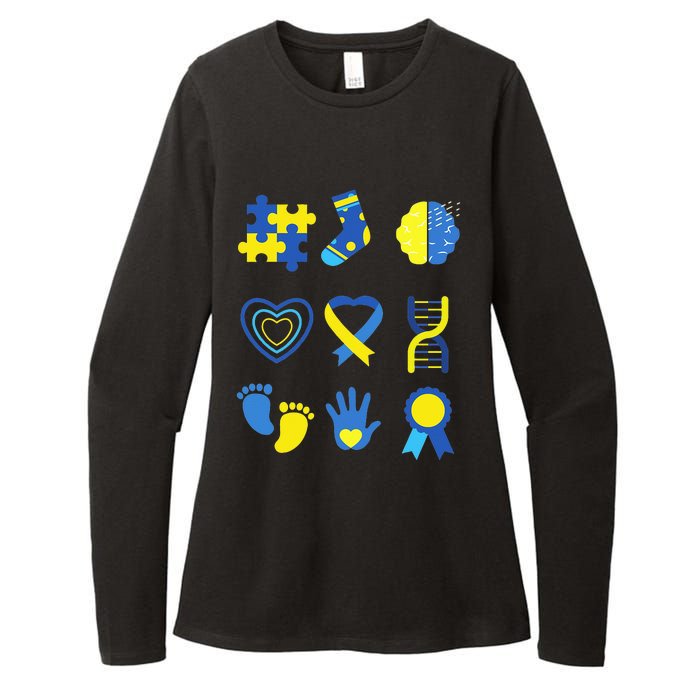 World Down Syndrome Day Ribbon Blue Yellow Butterfly Socks Womens CVC Long Sleeve Shirt