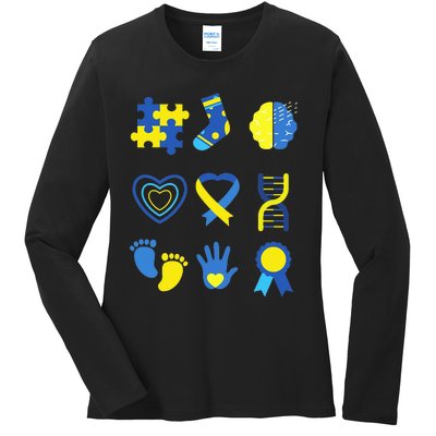 World Down Syndrome Day Ribbon Blue Yellow Butterfly Socks Ladies Long Sleeve Shirt