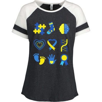 World Down Syndrome Day Ribbon Blue Yellow Butterfly Socks Enza Ladies Jersey Colorblock Tee