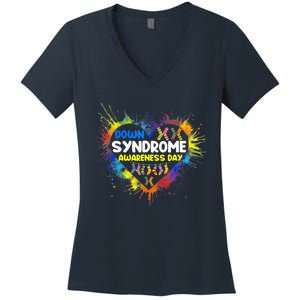 World Down Syndrome Day Awareness Socks 21 March Gifts Women's V-Neck T-Shirt