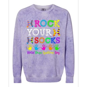 World Down Syndrome Day Rock Your Socks Awareness Support Colorblast Crewneck Sweatshirt