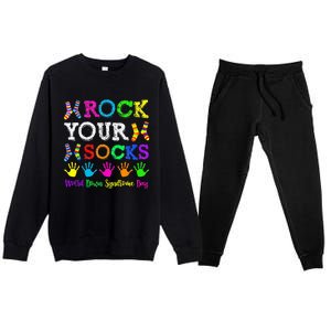 World Down Syndrome Day Rock Your Socks Awareness Support Premium Crewneck Sweatsuit Set