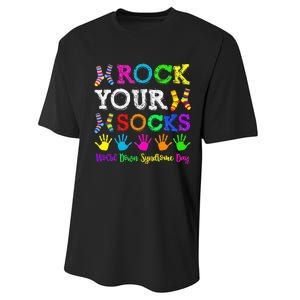 World Down Syndrome Day Rock Your Socks Awareness Support Performance Sprint T-Shirt