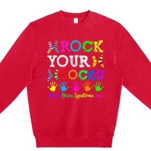 World Down Syndrome Day Rock Your Socks Awareness Support Premium Crewneck Sweatshirt