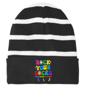 World Down Syndrome Day Rock Your Socks Awareness Striped Beanie with Solid Band