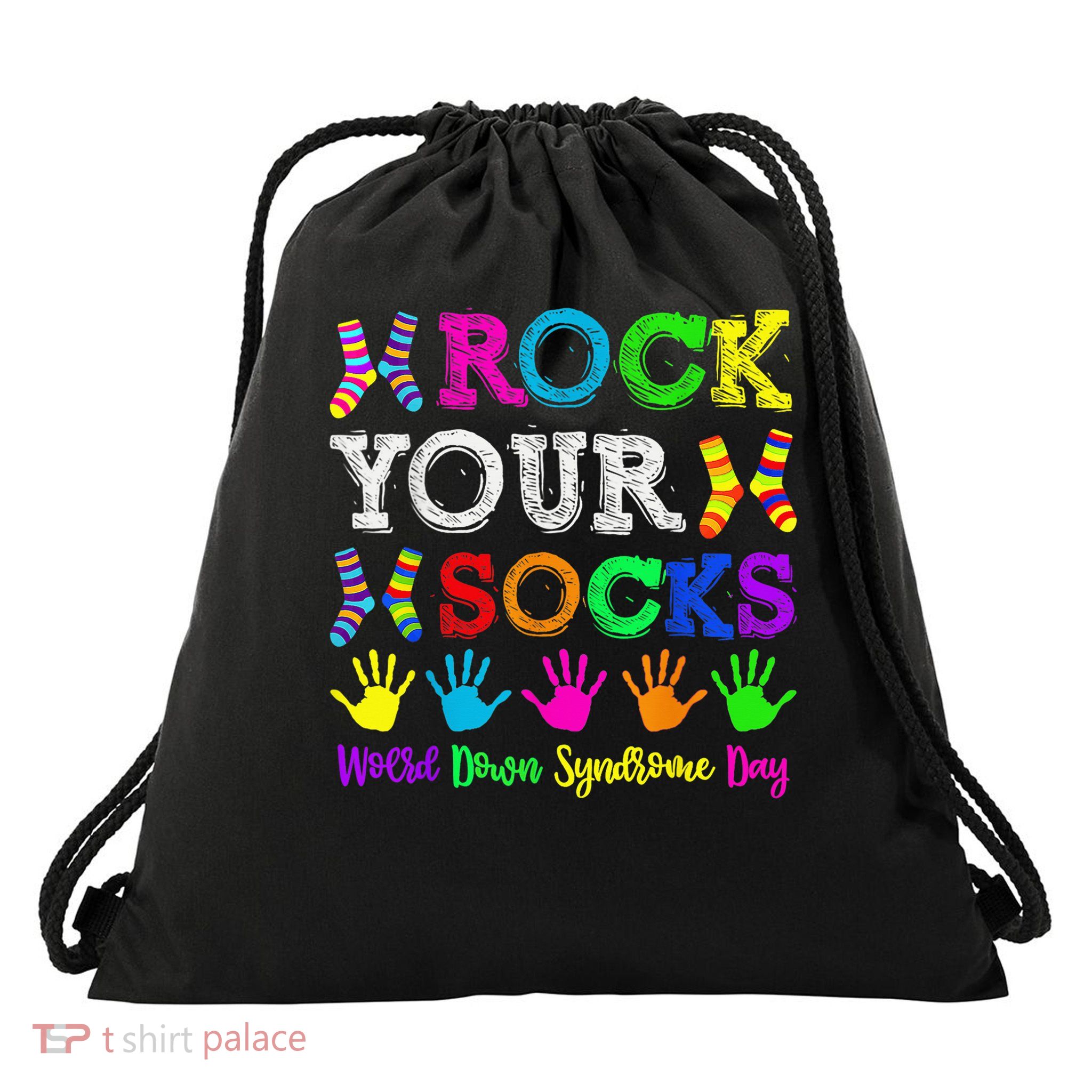 World Down Syndrome Day Rock Your Socks Awareness Support Drawstring Bag