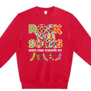 World Down Syndrome Day Rock Your Socks Awareness Premium Crewneck Sweatshirt