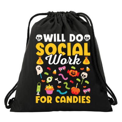 Will Do Social Work Funny Social Worker Halloween Drawstring Bag