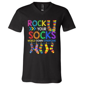 World Down Syndrome Day Rock Your Socks Awareness V-Neck T-Shirt