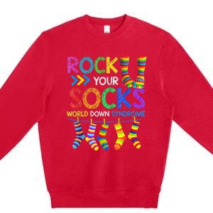 World Down Syndrome Day Rock Your Socks Awareness Premium Crewneck Sweatshirt