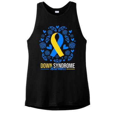 World Down Syndrome Awareness Day Ribbon March 21 Ladies PosiCharge Tri-Blend Wicking Tank