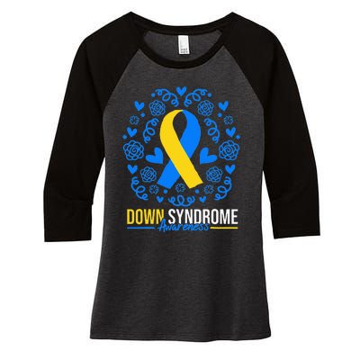 World Down Syndrome Awareness Day Ribbon March 21 Women's Tri-Blend 3/4-Sleeve Raglan Shirt