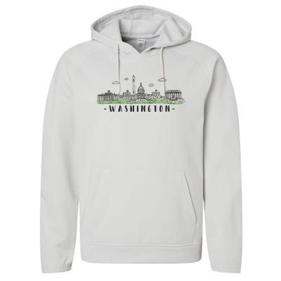 Washington Dc Skyline Vintage Performance Fleece Hoodie