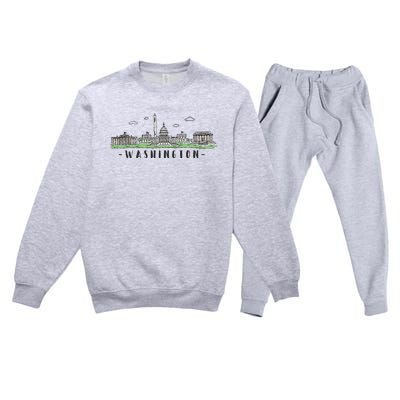 Washington Dc Skyline Vintage Premium Crewneck Sweatsuit Set