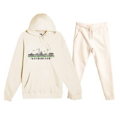 Washington Dc Skyline Vintage Premium Hooded Sweatsuit Set