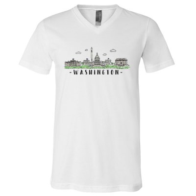 Washington Dc Skyline Vintage V-Neck T-Shirt