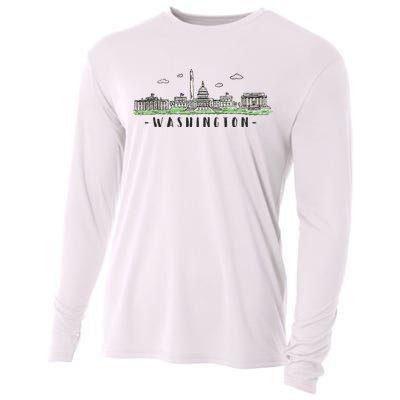 Washington Dc Skyline Vintage Cooling Performance Long Sleeve Crew