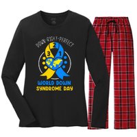 World Down Syndrome Day Awareness 321 T21 Down Right Perfect Women's Long Sleeve Flannel Pajama Set 